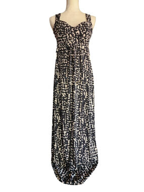 NY Collection M Black Beige Animal Print Maxi Dress Sequined Empire Waist NWT